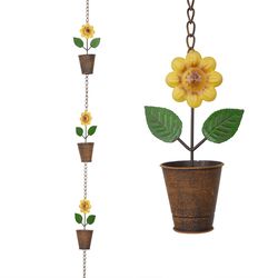 Alpine Multicolored Iron 4.1 in. H Sunflower Pot Chain Rain Catcher