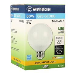 Westinghouse G25 E26 (Medium) LED Bulb Warm White 60 Watt Equivalence