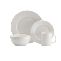Pfaltzgraff Basket Weave White Porcelain Dinnerware Set 16 pc