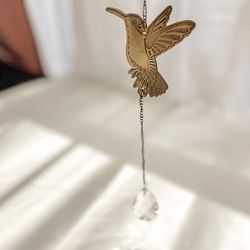 Matr Boomie Antique Gold Glass/Metal 0.25 in. H X 2 in. L X 2.25 in. W Mini Hummingbird Suncatcher