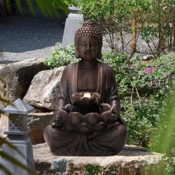 Glitzhome Polyresin Brown 28.25 in. H Fountain with LED Light
