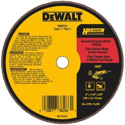 DeWalt High Performance 4 in. D X 5/8 in. X 1/16 in. thick Aluminum Oxide Cut-Off Wheel 1 pk