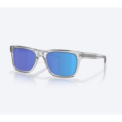 Costa Tybee Sunglasses Unisex Shiny Light Gray Frame Blue Mirror 580G Lens Polarized