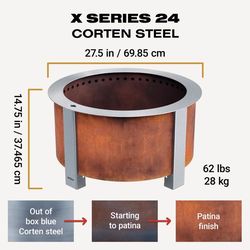Breeo X Series 24 Corten Smokeless Fire Pit 24 in. W Corten Steel Outdoor Round Wood Fire Pit