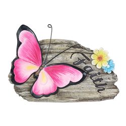 Exhart WindyWing Multicolored Resin 8 in. H X 11 in. L X 3.5 in. W Faith Pink Butterfly Statue