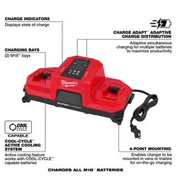 Milwaukee M18 120 V Dual Bay Simultaneous Battery Charger 1 pk
