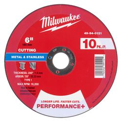 Milwaukee 6 in. D X 7/8 in. X .045 in. thick Metal Cut-Off Wheel 10 pk