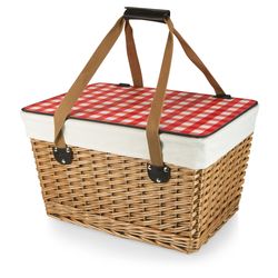 Picnic Time Canasta Grande Wicker 18.9 in. L X 13.8 in. W X 11 in. H Beige/Red Picnic Basket