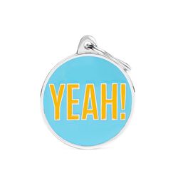 MyFamily Charms Light Blue & Yellow Yeah Metal Dog Pet Tags Large