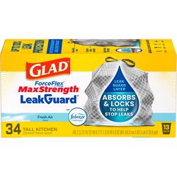 Glad LeakGuard 13 gal Fresh Kitchen Trash Bags Drawstring 34 pk