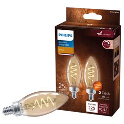 Philips B11 E12 (Candelabra) LED Bulb Amber 25 Watt Equivalence 2 pk