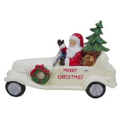 Alpine LED Cool White Santa in Vintage Car 7 in. Porch Decor