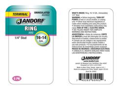 Jandorf 16-14 Ga. Uninsulated Wire Ring Terminal Silver 5 pk