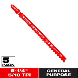 Diablo 5-1/4 in. Bi-Metal T-Shank General Purpose Jig Saw Blade 5/10 TPI 5 pk