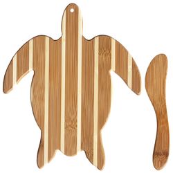 Totally Bamboo 12 in. L X 9 in. W X 1 in. Bamboo Striped Sea Turtle Cutting Board with Spreader