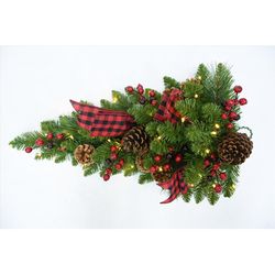 Celebrations 12 in. D X 2 ft. L LED Prelit Multicolored Twig Pine Bow Teardrop Wreath