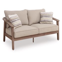 Signature Design by Ashley Francis Beach Brown Aluminum Frame Contemporary Loveseat Beige
