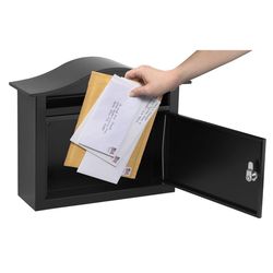 Architectural Mailboxes Saratoga Classic Galvanized Steel Wall Mount Black Locking Mailbox