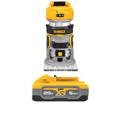 DEWALT 20V MAX* XR Cordless Router, Brushless, with DEWALT 20V MAX* XR POWERSTACK 5Ah Battery