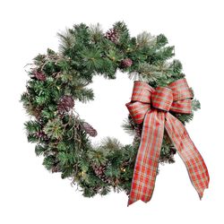 Celebrations 30 in. D LED Prelit Multicolored Twig Pine Bow Wreath