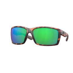 Costa Reefton Sunglasses Men's Matte Retro Tortoise Frame Green Mirror 580P Lens Polarized