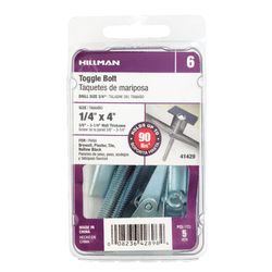HILLMAN 1/4 in. D X 4 in. L Round Zinc-Plated Steel Toggle Bolt 5 pk