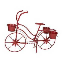 Glitzhome 36.61 in. W X 18.43 in. D Metal Bicycle Garden Planter Red