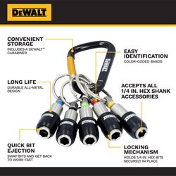 DEWALT 1 in. Hardened Alloy Steel Key Ring Quick-Change Hex Extension 1/4 in. Hex Shank 5 pc