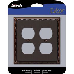 Amerelle Imperial Bead Aged Bronze 2 gang Die-Cast Metal Duplex Wall Plate 1 pk