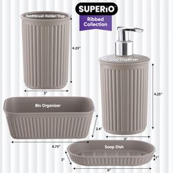 Superio Brand Matte Taupe Plastic Bath Accessory Set
