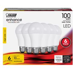 Feit Enhance A19 E26 (Medium) LED Bulb Bright White 100 Watt Equivalence 6 pk