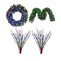 Celebrations Platinum Brilliant LED Prelit RGBW Entryway Kit Wreath and Garland Set