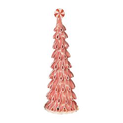Gerson Incandescent Red/White Peppermint Ribbon with Light Christmas Tree 18 in.