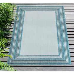Liora Manne Carmel 6.6 W X 9.4 L Aqua Multi Border Polypropylene Area Rug