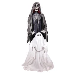 Haunted Hill Farm 5.9 ft. Standing Animated Reaper with Ghost Animatronic