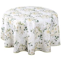 Texstyles Deco Easy Care White Floral Mist Polyester Tablecloth 70 in. L X 70 in. W