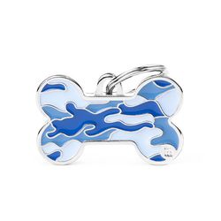 MyFamily Style Blue Camouflage Bone Metal Dog Pet Tags Large