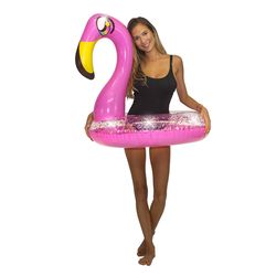PoolCandy Glitter Pink PVC Inflatable Flamingo Pool Float