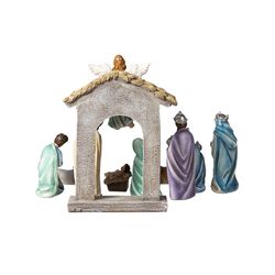 Glitzhome Blue Nativity Set Figurine 8 in.