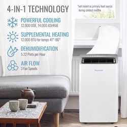 Keystone 550 sq ft 3 settings 14,000 ASHRAE/12,000 DOE BTU Portable Air Conditioner with Heat