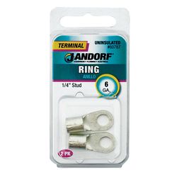 Jandorf 6 Ga. Uninsulated Wire Ring Terminal Silver 2 pk
