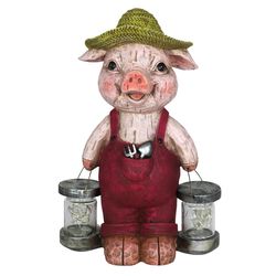 Exhart Multicolored Plastic/Resin 12.5 in. H X 6.5 in. L X 8.5 in. W Pig with Two Firefly Jar Solar