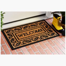 Calloway Mills Border Welcome 1.5  W X 2.5  L Black/Brown Rectangle Coir Door Mat