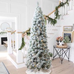 Glitzhome 9 ft. Pencil LED 500 ct Pine Artificial Christmas Tree