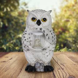 Exhart WindyWings Multicolored Glass/Resin 10.5 in. H X 6.5 in. L X 6 in. W Snow Owl with Firefly Ja
