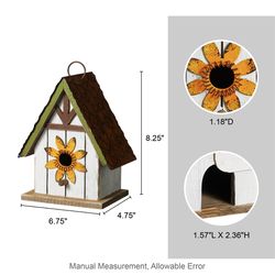 Glitzhome 8.25 in. H X 4.75 in. W X 6.75 in. L Metal and Wood Bird House