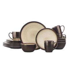 Mikasa Gourmet Basics Anastasia Cream Stoneware Modern Dinnerware Set 16 pc