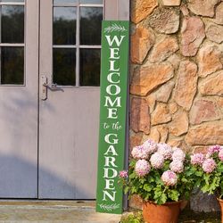 Glitzhome Green Wood/MDF 60 in. H X 7 in. L X 0.5 in. W Welcome to the Garden Porch Sign