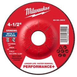 Milwaukee 4.5 in. D X 7/8 in. X 1/4 in. thick Metal Grinding Wheel 1 pk