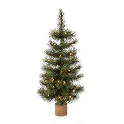 Celebrations 3 ft. Slim LED 50 ct Table Top with Wood Base Color Changing Christmas Tree